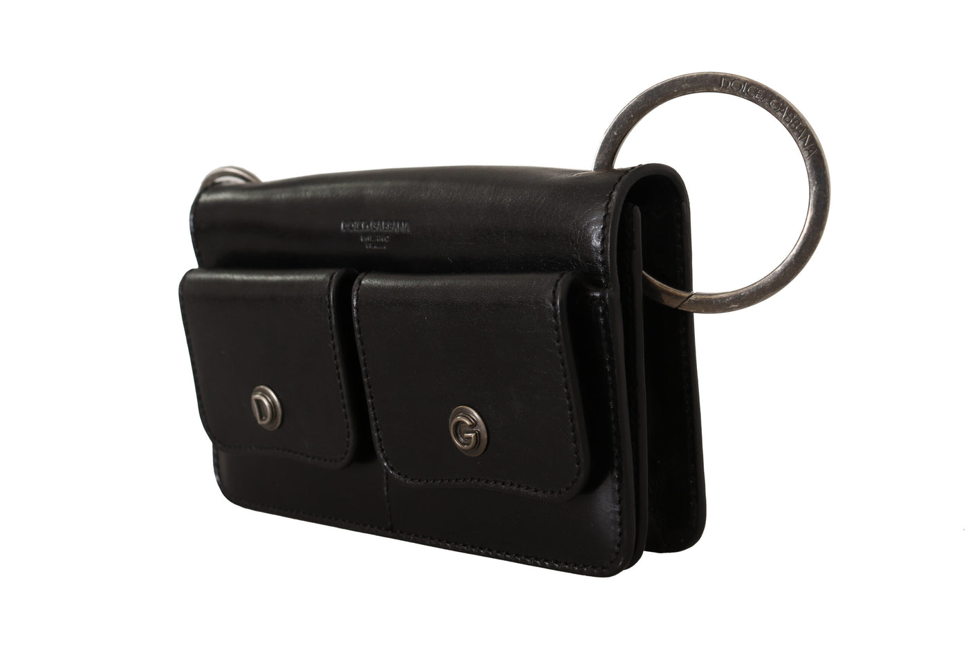 Black Leather Wristlet Mini Bag Card Bill Wallet