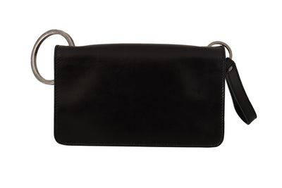 Black Leather Wristlet Mini Bag Card Bill Wallet