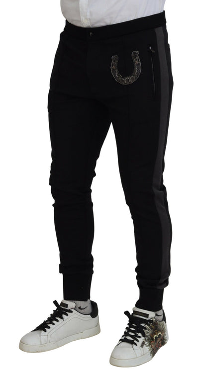 Black Wool Horseshoe Jogger Pants