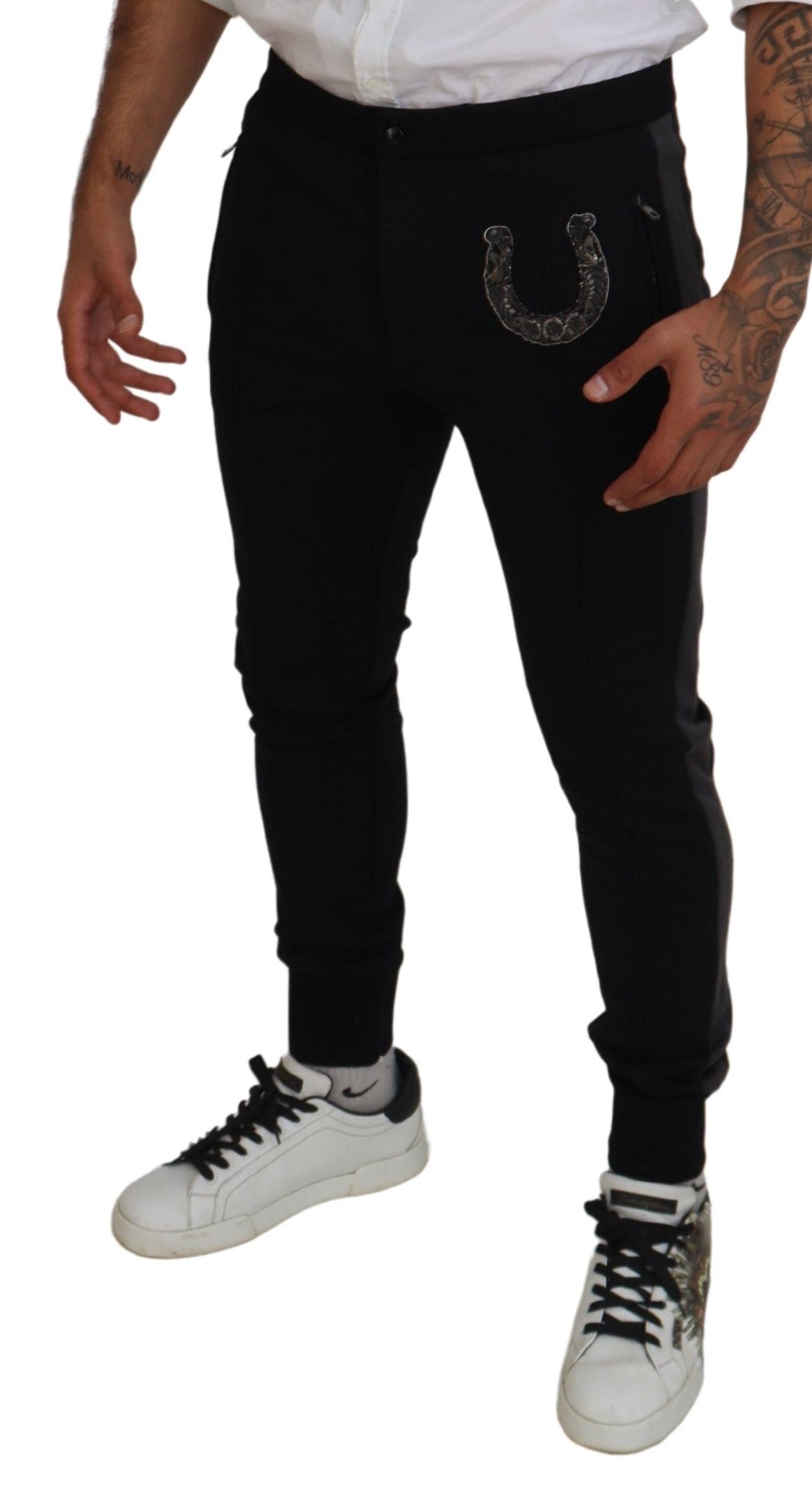 Black Wool Horseshoe Jogger Pants