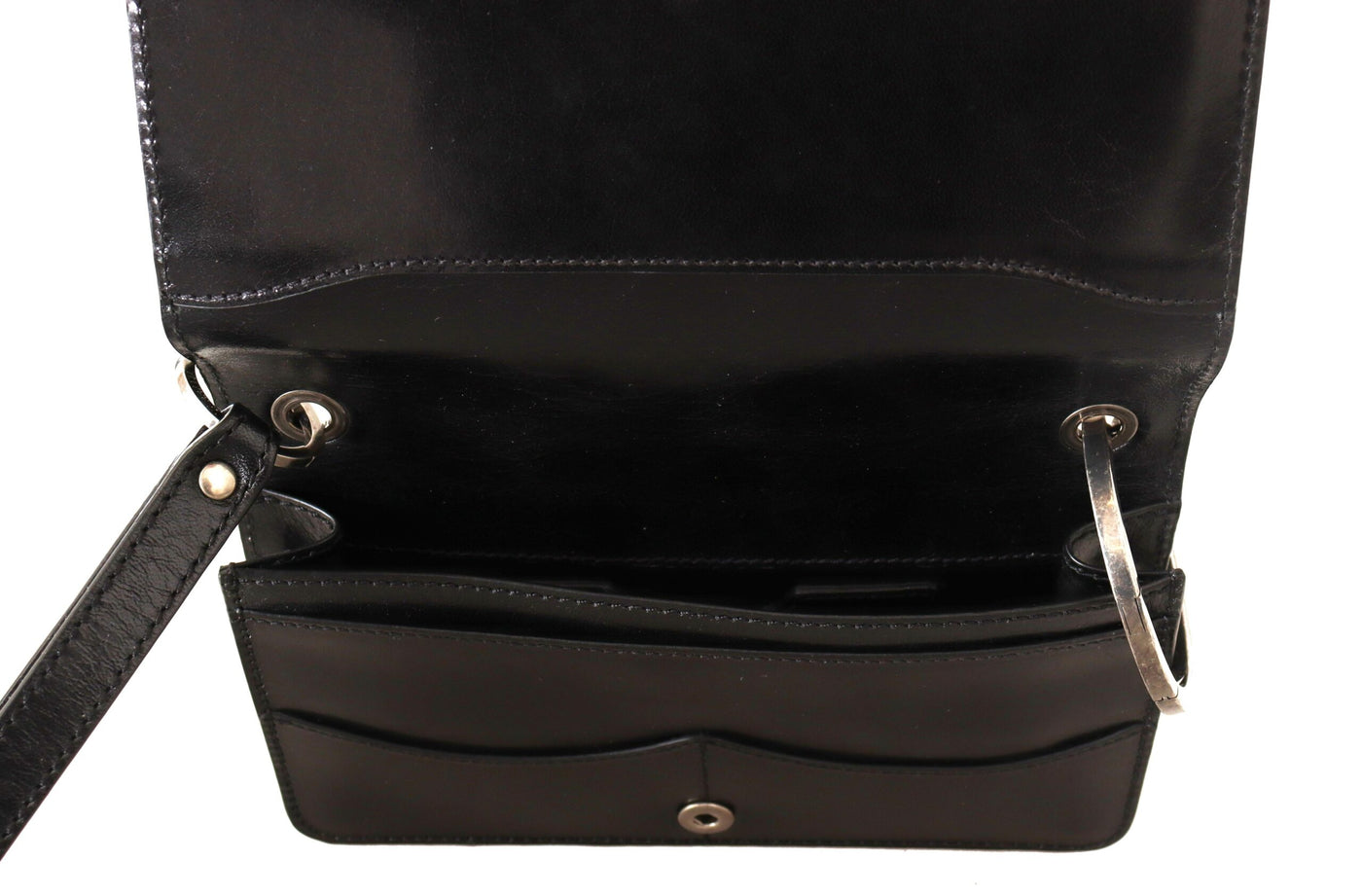 Black Leather Wristlet Mini Bag Card Bill Wallet