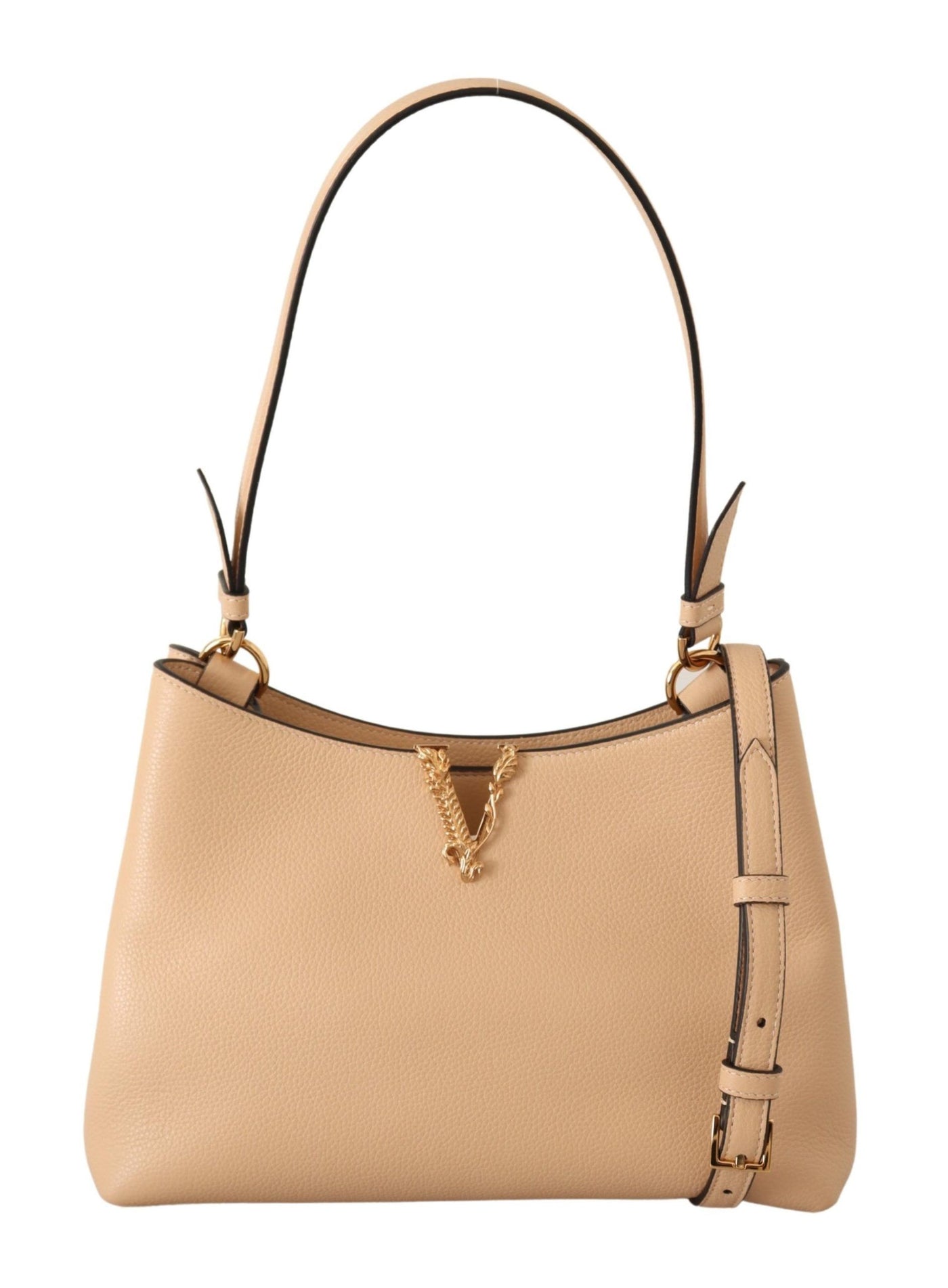 Nude Calf Leather Small Hobo Shoulder Bag