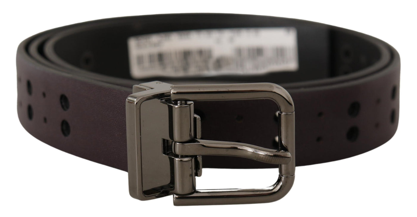 Burgundy Leather Perforated Metal Buckle Belt