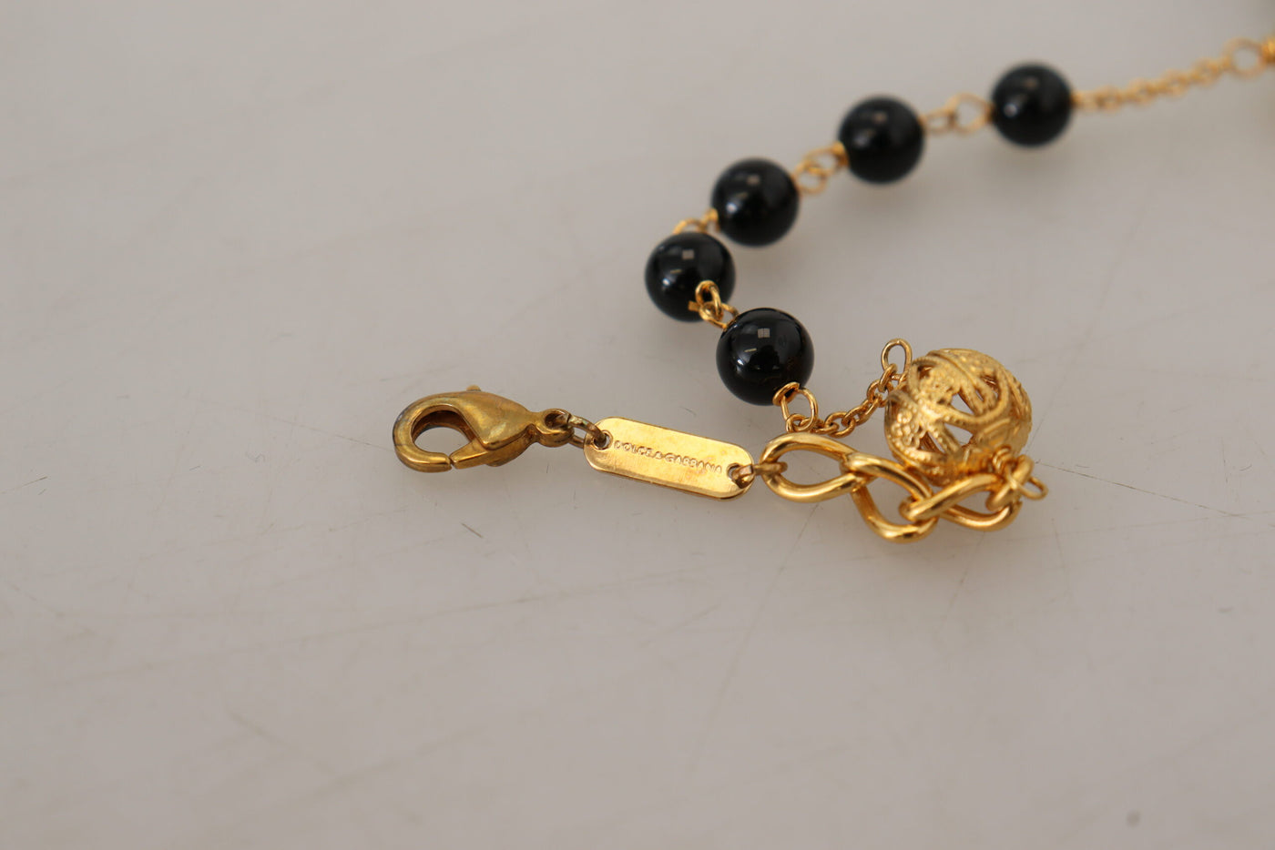 Gold Brass Chain Black Beads Cross Pendant Necklace