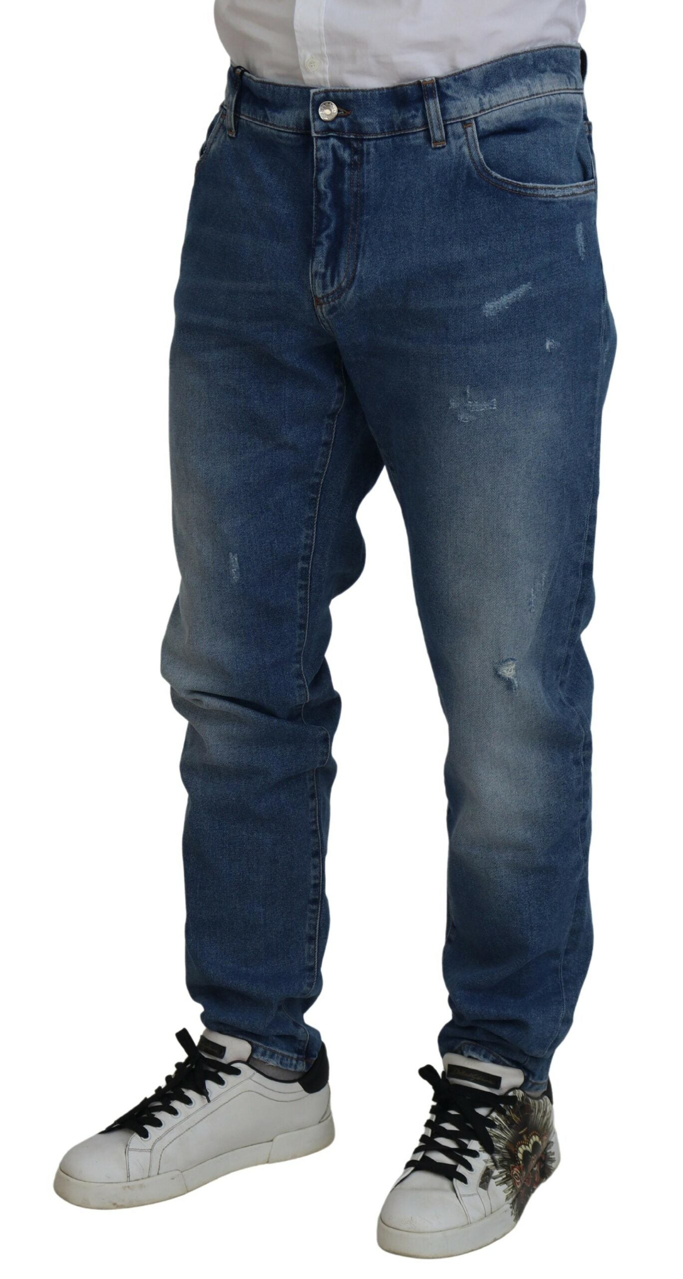 Blue Washed Skinny Cotton Denim Jeans