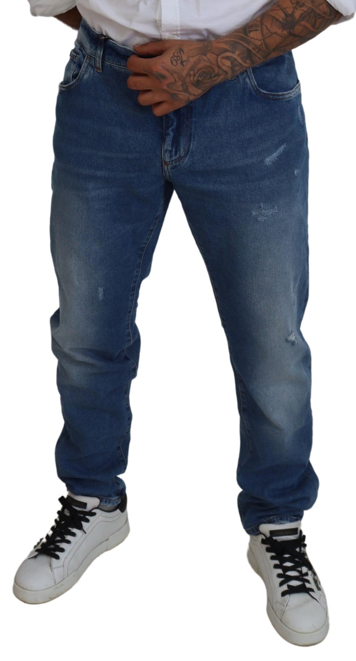 Blue Washed Skinny Cotton Denim Jeans