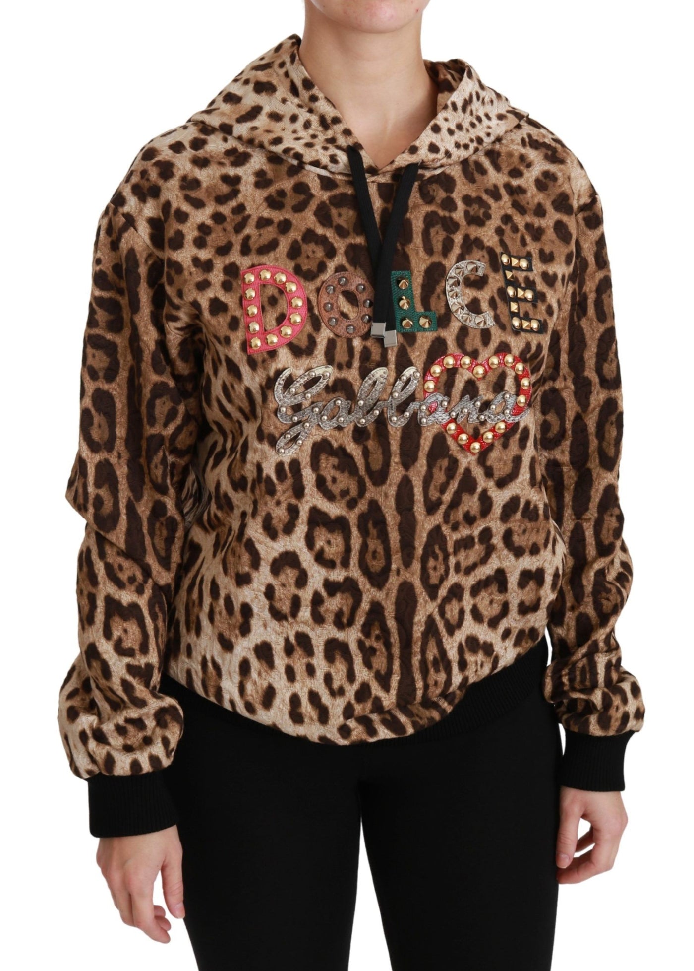 Brown Hooded Studded Ayers Leopard Sweater