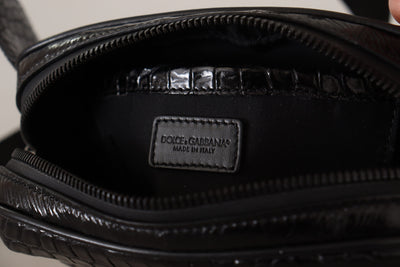 Black DG Logo Exotic Leather Fanny Pack Pouch Bag