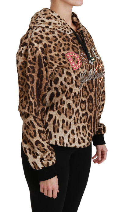 Brown Hooded Studded Ayers Leopard Sweater