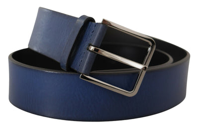 Blue Calf Leather Silver Metal Buckle Classic Belt