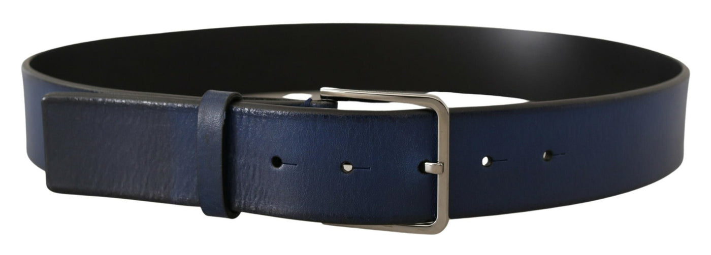 Blue Calf Leather Silver Metal Buckle Classic Belt