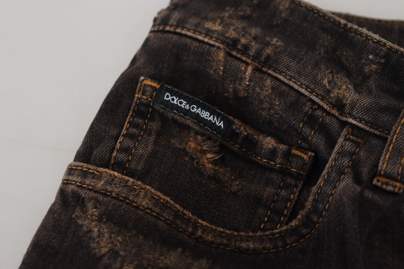 Brown Embroidery Cotton Skinny Denim Jeans