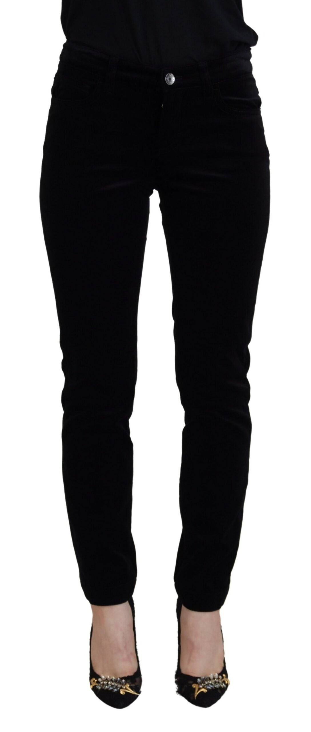 Black Cotton Mid Waist Skinny Denim Jeans