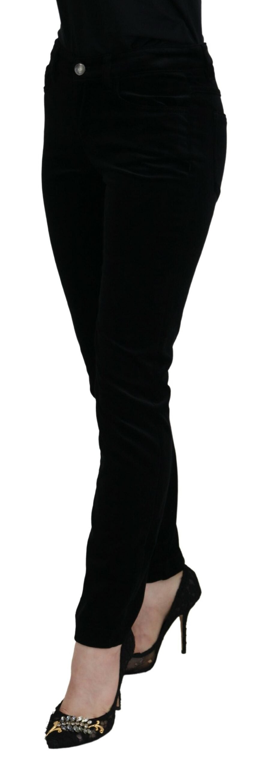 Black Cotton Mid Waist Skinny Denim Jeans