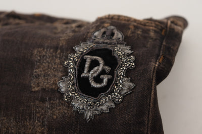 Brown Embroidery Cotton Skinny Denim Jeans