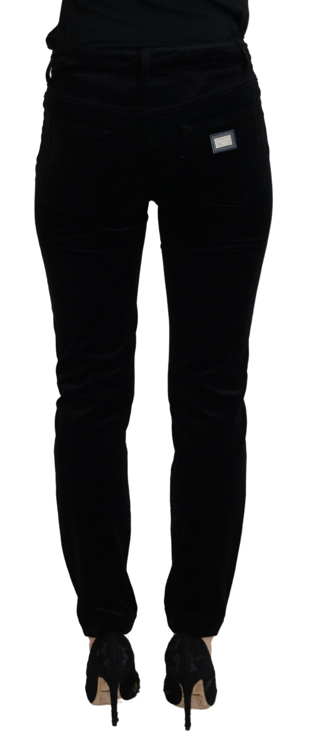 Black Cotton Mid Waist Skinny Denim Jeans