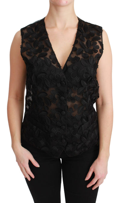 Black Floral Brocade Top Gilet Waistcoat