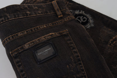 Brown Embroidery Cotton Skinny Denim Jeans