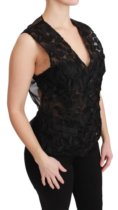 Black Floral Brocade Top Gilet Waistcoat