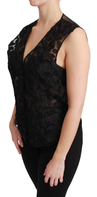 Black Floral Brocade Top Gilet Waistcoat