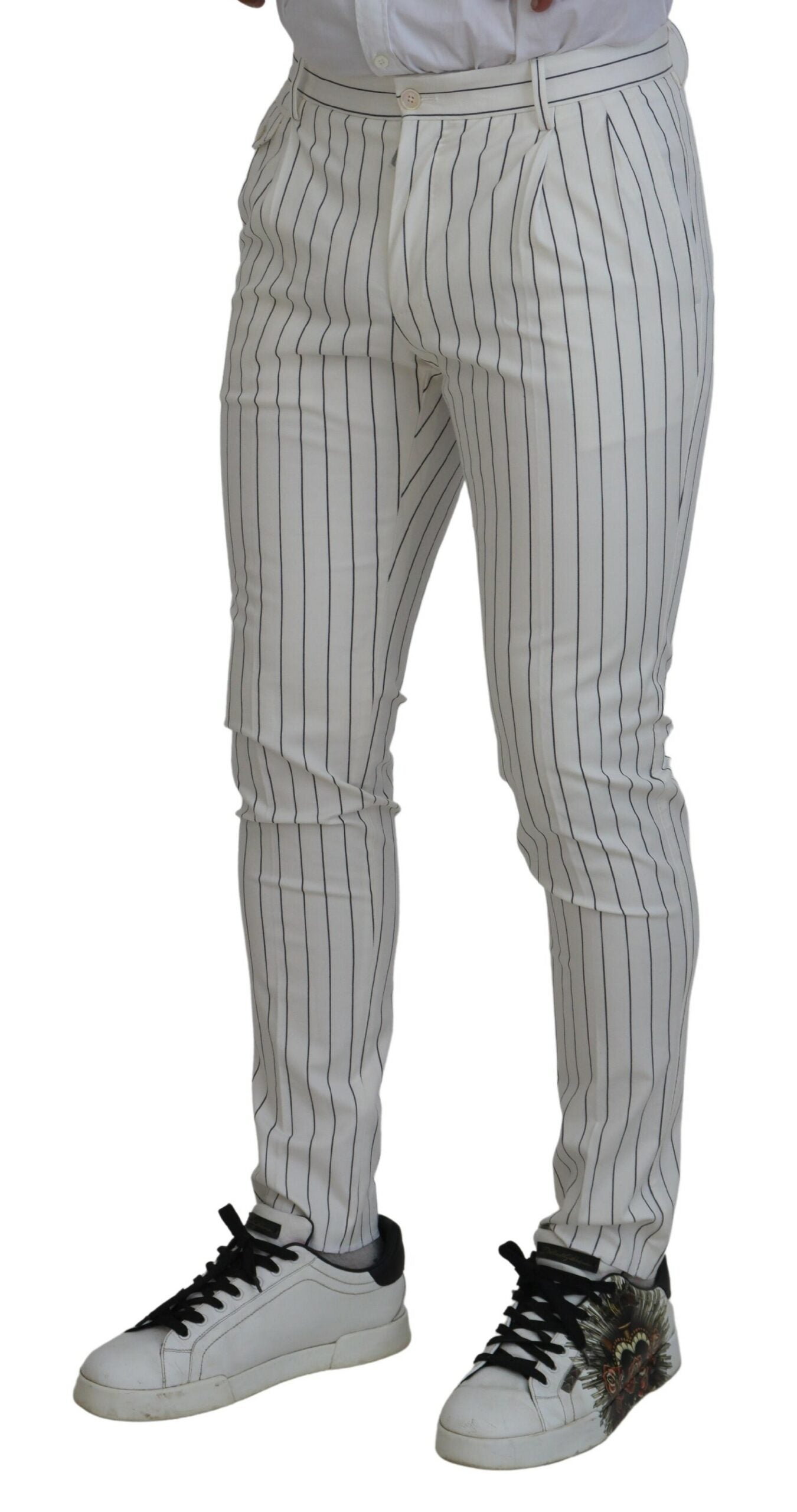 White Stripes Cotton Skinny Chino Pants