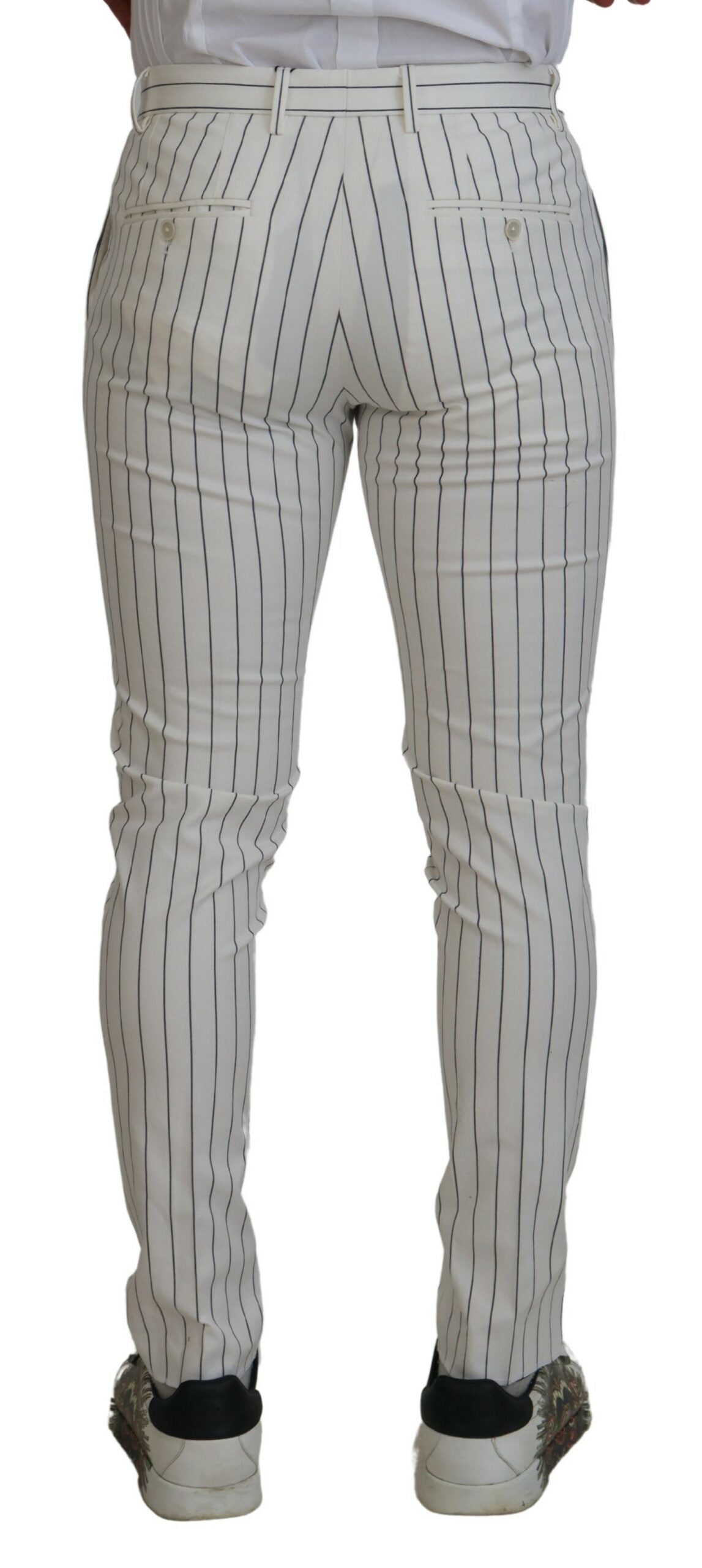 White Stripes Cotton Skinny Chino Pants