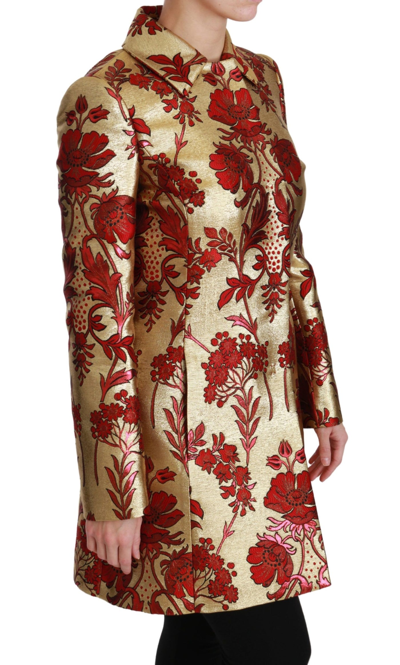 Red Gold Floral Brocade Cape Coat Jacket