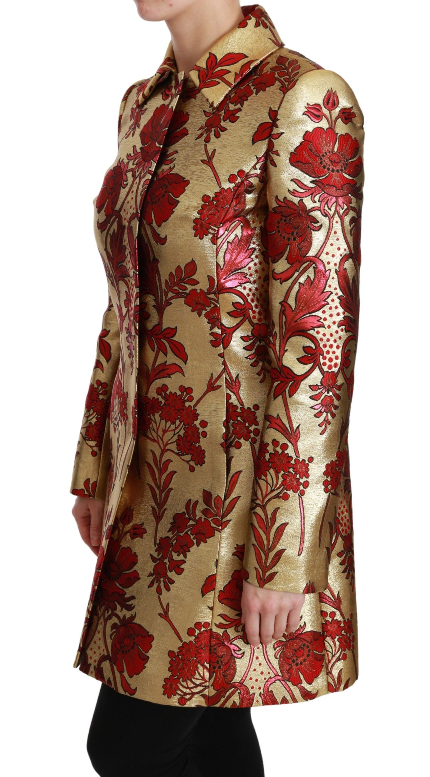 Red Gold Floral Brocade Cape Coat Jacket