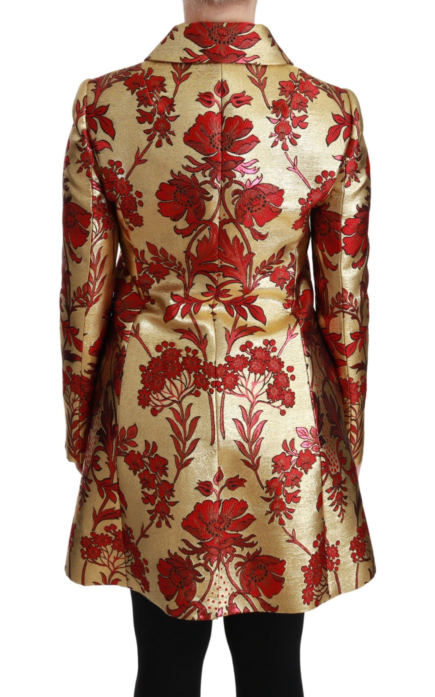 Red Gold Floral Brocade Cape Coat Jacket