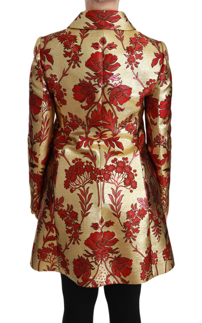 Red Gold Floral Brocade Cape Coat Jacket