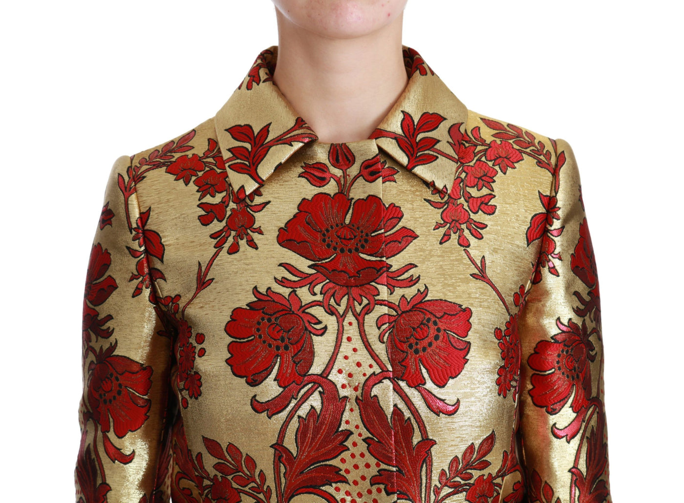 Red Gold Floral Brocade Cape Coat Jacket