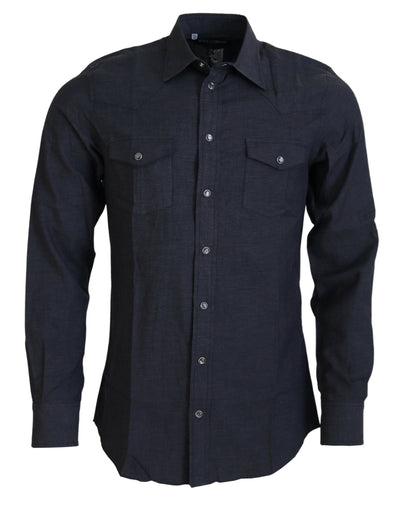 Gray Cotton Collared Long Sleeves Shirt