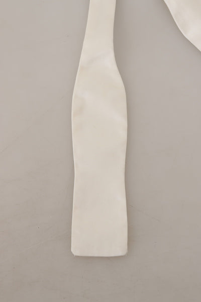 White Solid Silk Adjustable Neck Papillon Bowtie