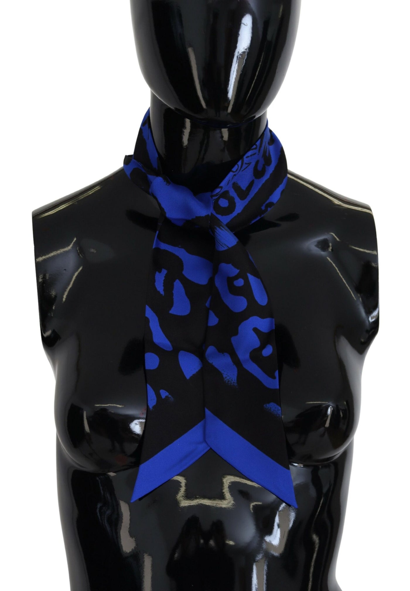 Blue Logo Print Silk Necktie Shawl Scarf