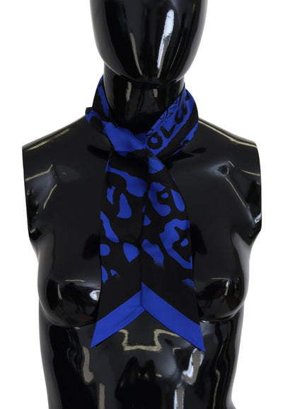 Blue Logo Print Silk Necktie Shawl Scarf