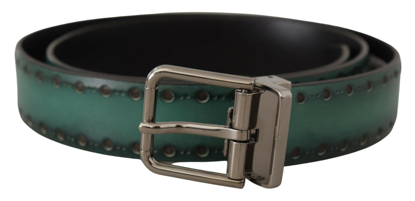 Green Giotto Leather Silver Metal Buckle Belt