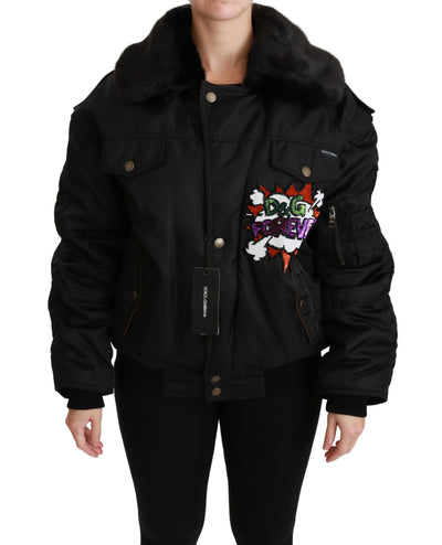 Black Queen Crown Sequined Bomber Jacket