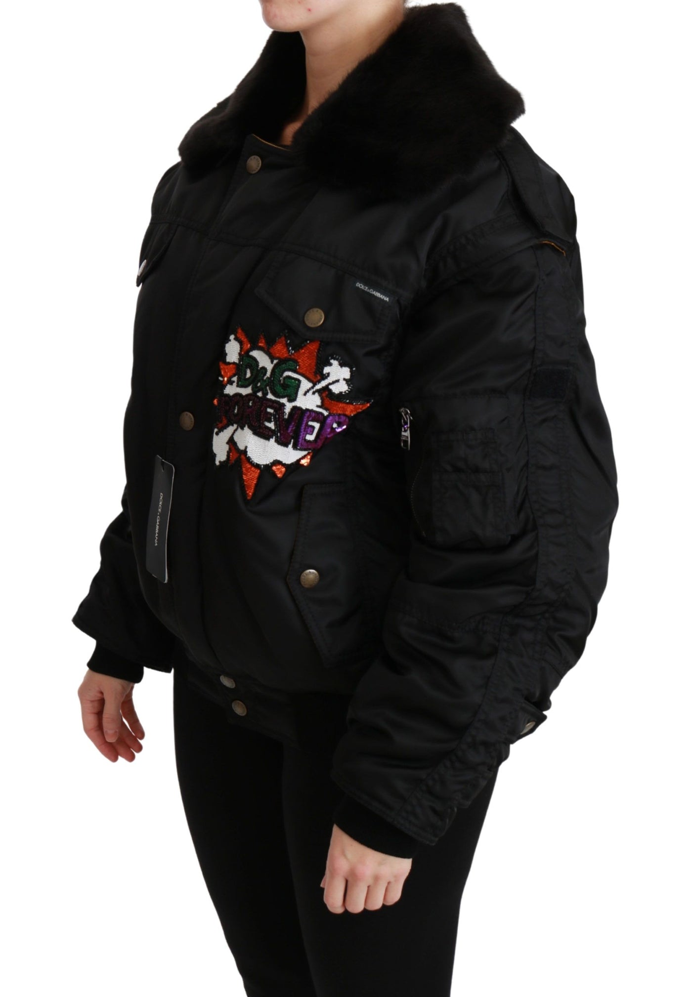 Black Queen Crown Sequined Bomber Jacket