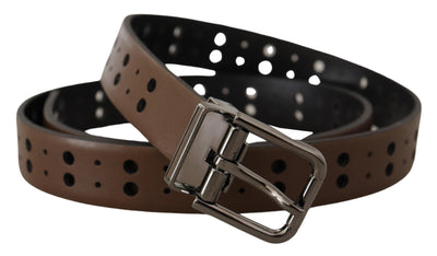 Dark Brown Perforated Leather Metal Belt