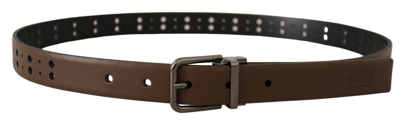 Dark Brown Perforated Leather Metal Belt