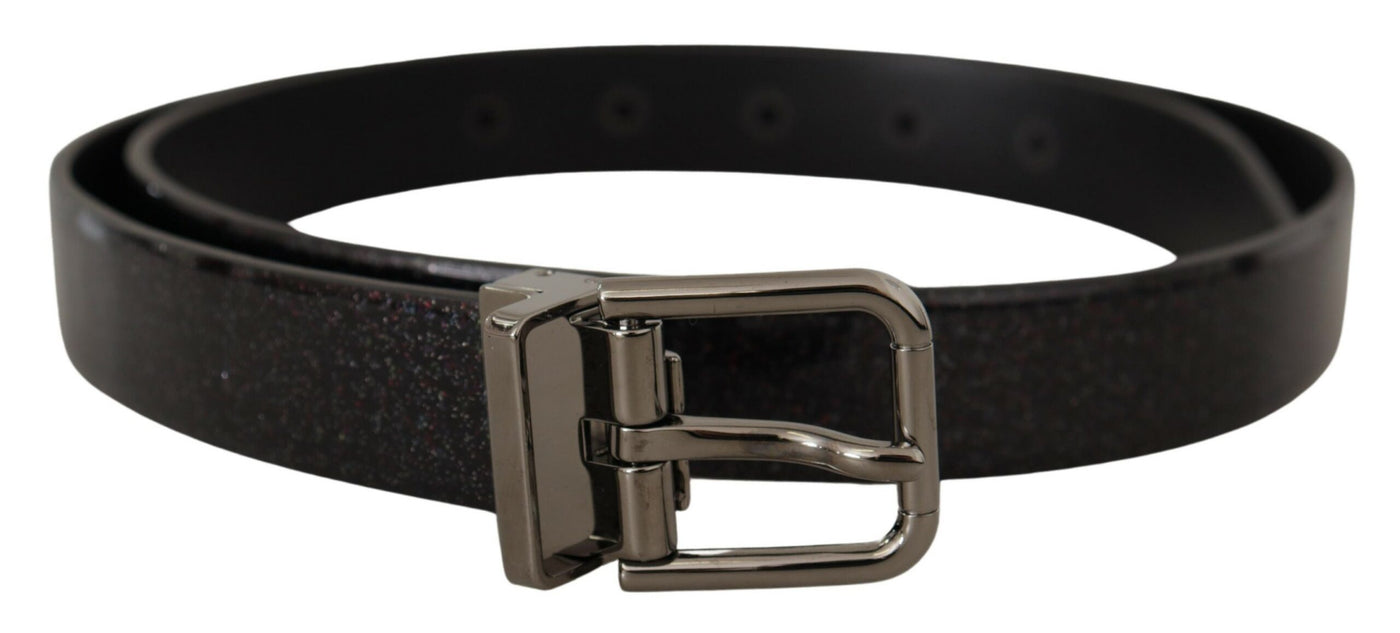 Black Vernice Puntinata Leather Silver Tone Metal Belt