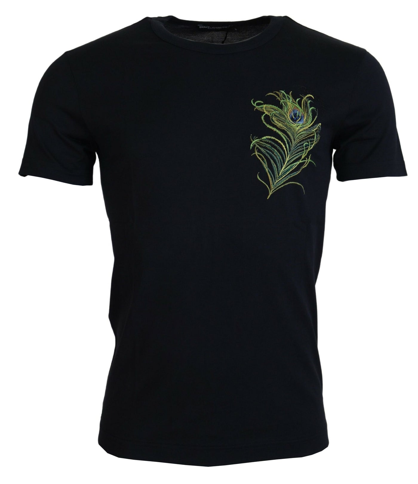 Dark Blue Feather Cotton Short Sleeve T-shirt