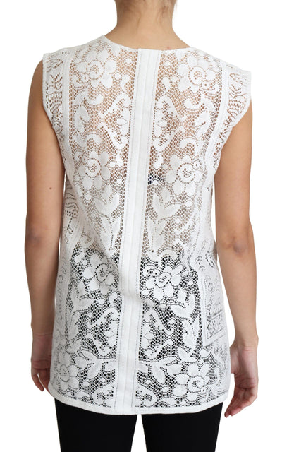 White Cotton Lace Floral Angel Motif Tank Top