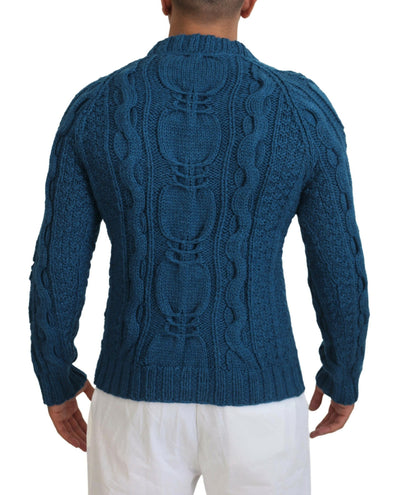 Blue Knitted Wool Alpaca Pullover Sweater