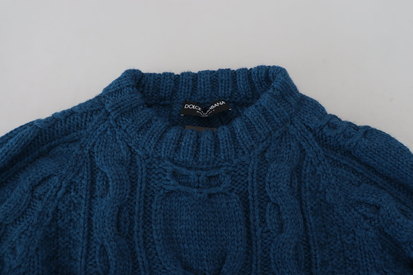 Blue Knitted Wool Alpaca Pullover Sweater