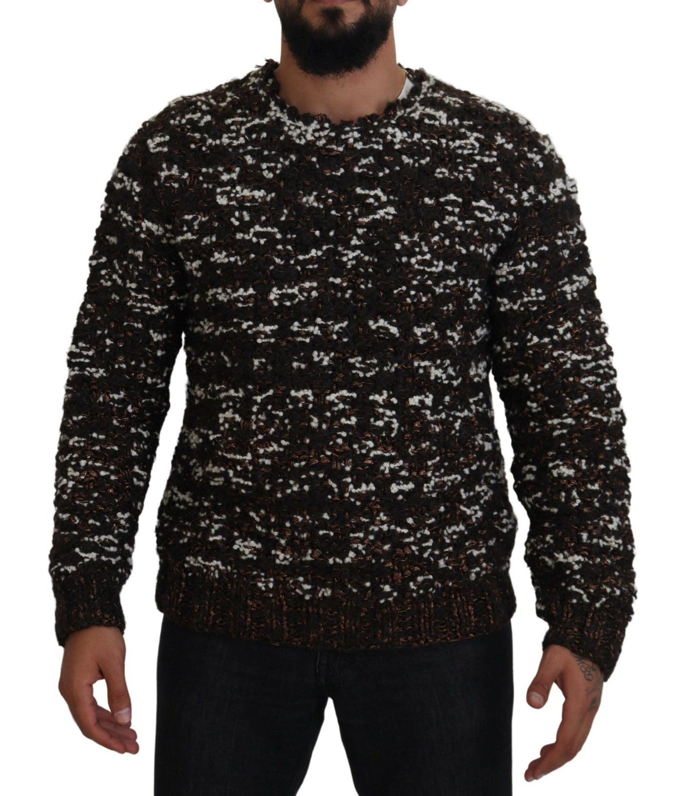 Brown Knitted Wool Fatto A Mano Sweater