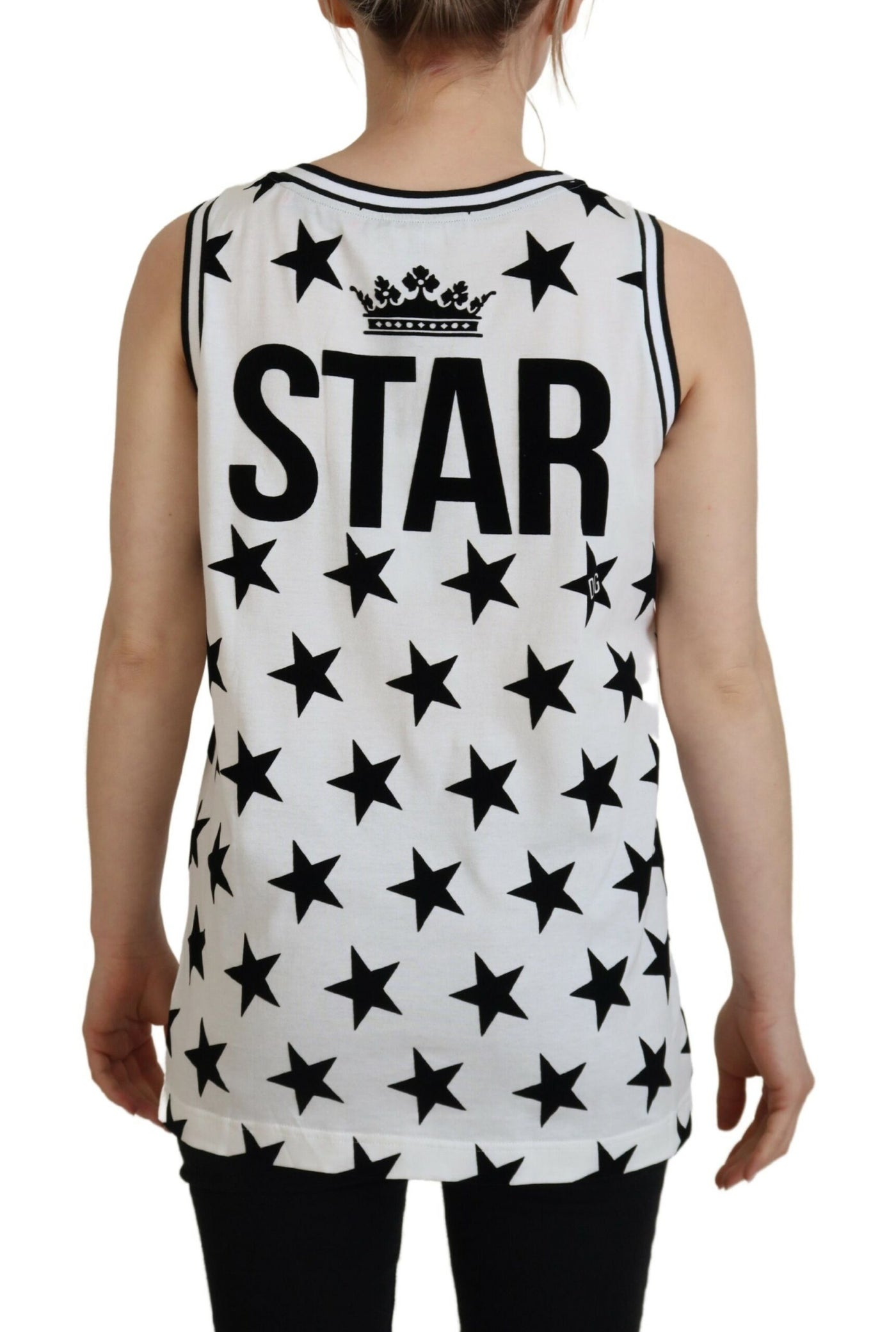 White DG Crown Star Print Sleeveless Tank Top