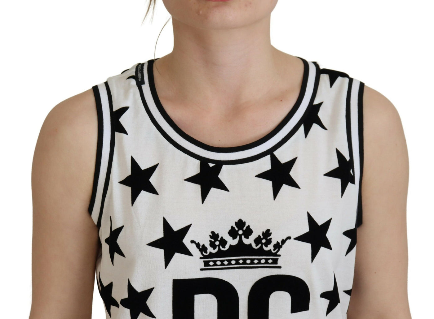 White DG Crown Star Print Sleeveless Tank Top