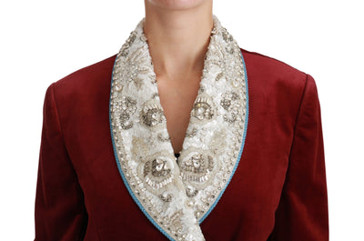 Red Velvet Baroque Crystal Blazer Jacket