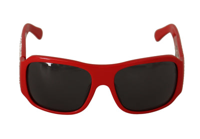 Red Plastic Swarovski Stones Gray Lens Sunglasses